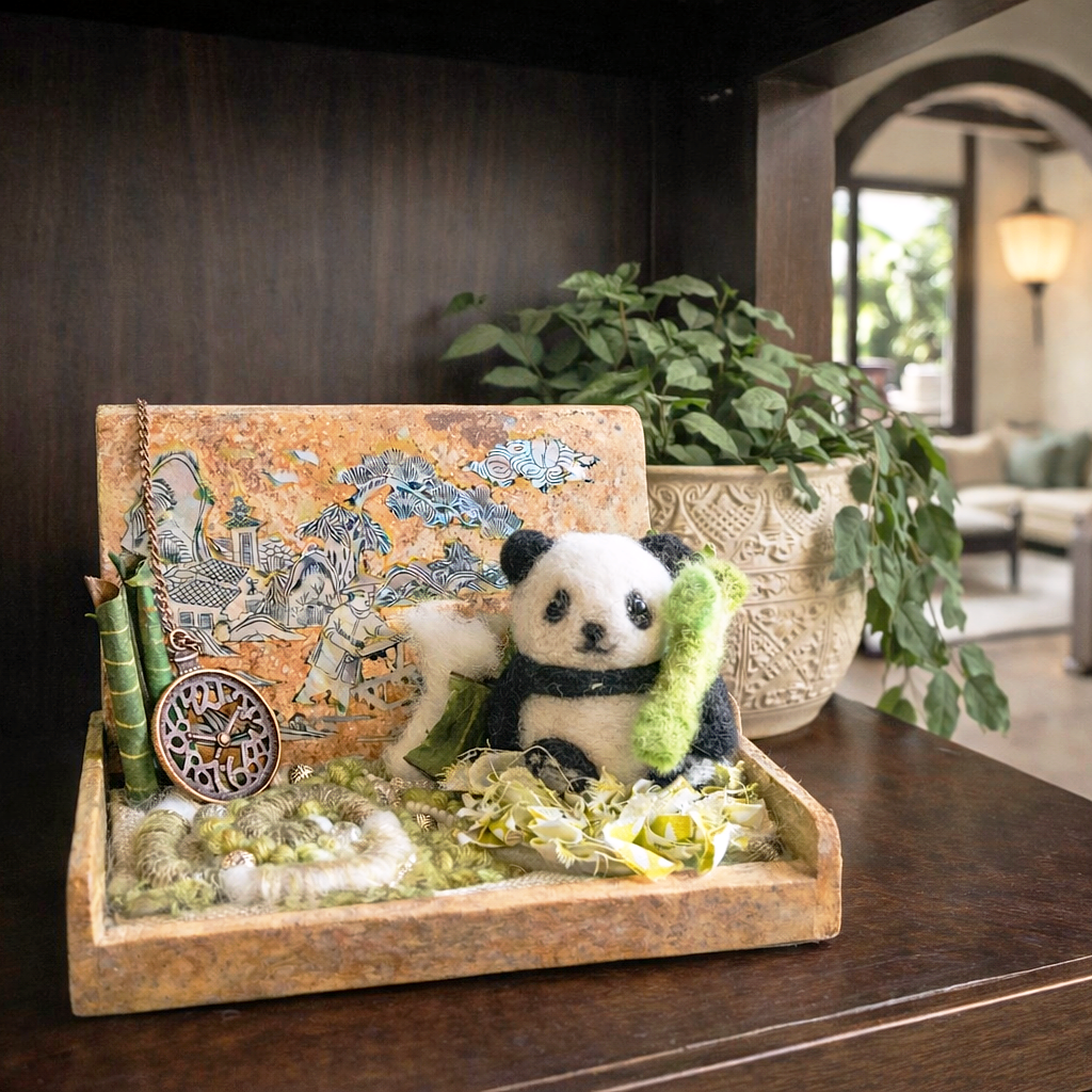 Diorama "le veilleur de bambou" - création artisanale