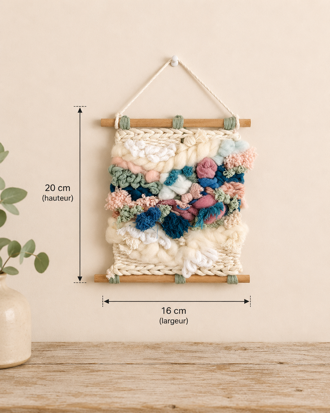 Tissage mural Artisanal " Douceur organique" (16X20cm)