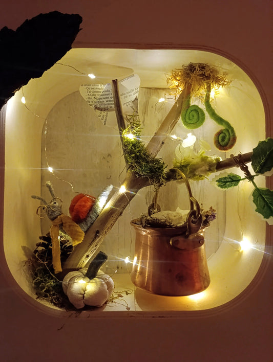 diorama lumineux "La sorcellerie d'Automne" - 28cm*28cm