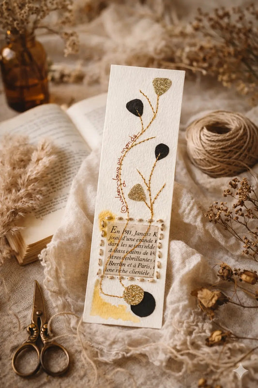 Marque-page poétique cousu à la main – Pièce unique
